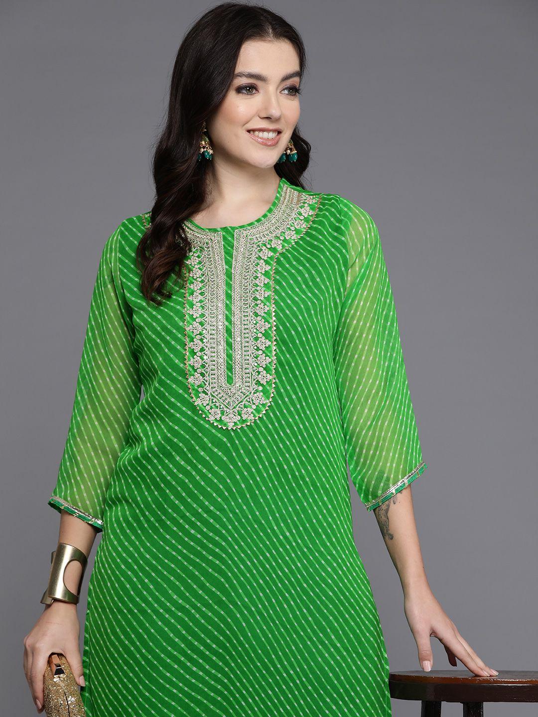 indo era leheriya printed gotta patti georgette kurta