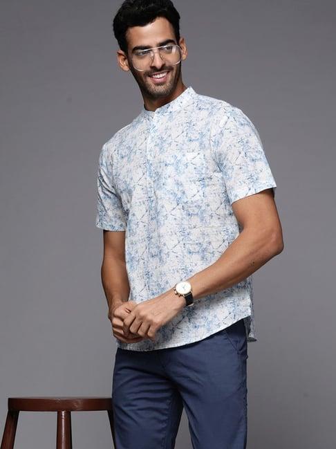 indo era light blue cotton regular fit printed short kurta