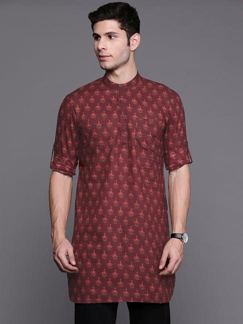 indo era maroon cotton regular fit embellished kurta