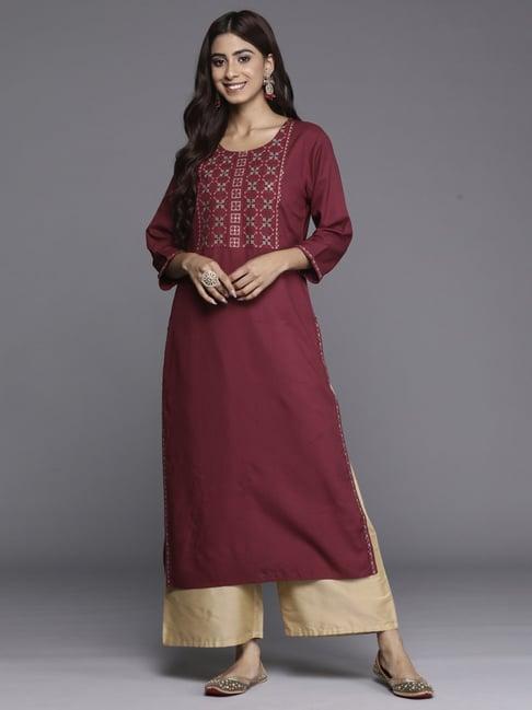 indo era maroon embroidered straight kurta