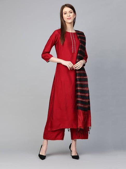 indo era maroon kurta with palazzo & dupatta