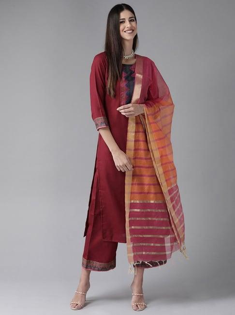 indo era maroon kurta with palazzo & dupatta