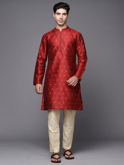 indo era maroon regular fit embellished kurta