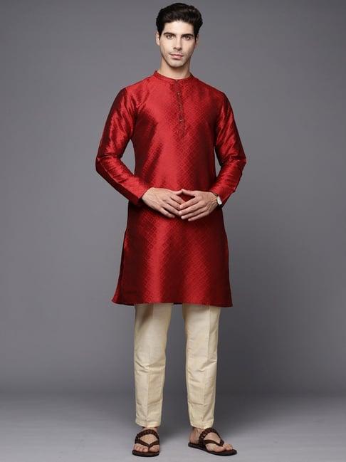 indo era maroon regular fit embellished kurta