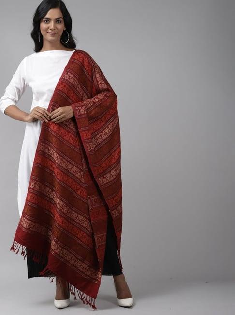 indo era maroon woven pattern shawl