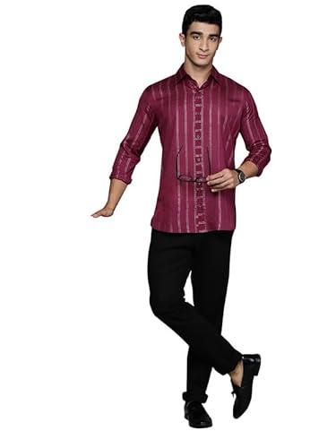 indo era men's burgundy striped polyester woven design straight kurta (mkr4wn1271_medium)