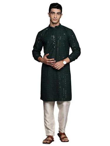 indo era men's green floral cotton embroidered straight kurta (mkt3gn1287_xx-large)