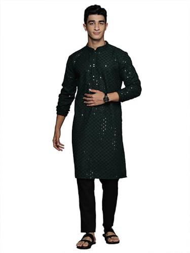 indo era men's green geometric cotton embroidered straight kurta (mkt3gn1278_x-large)