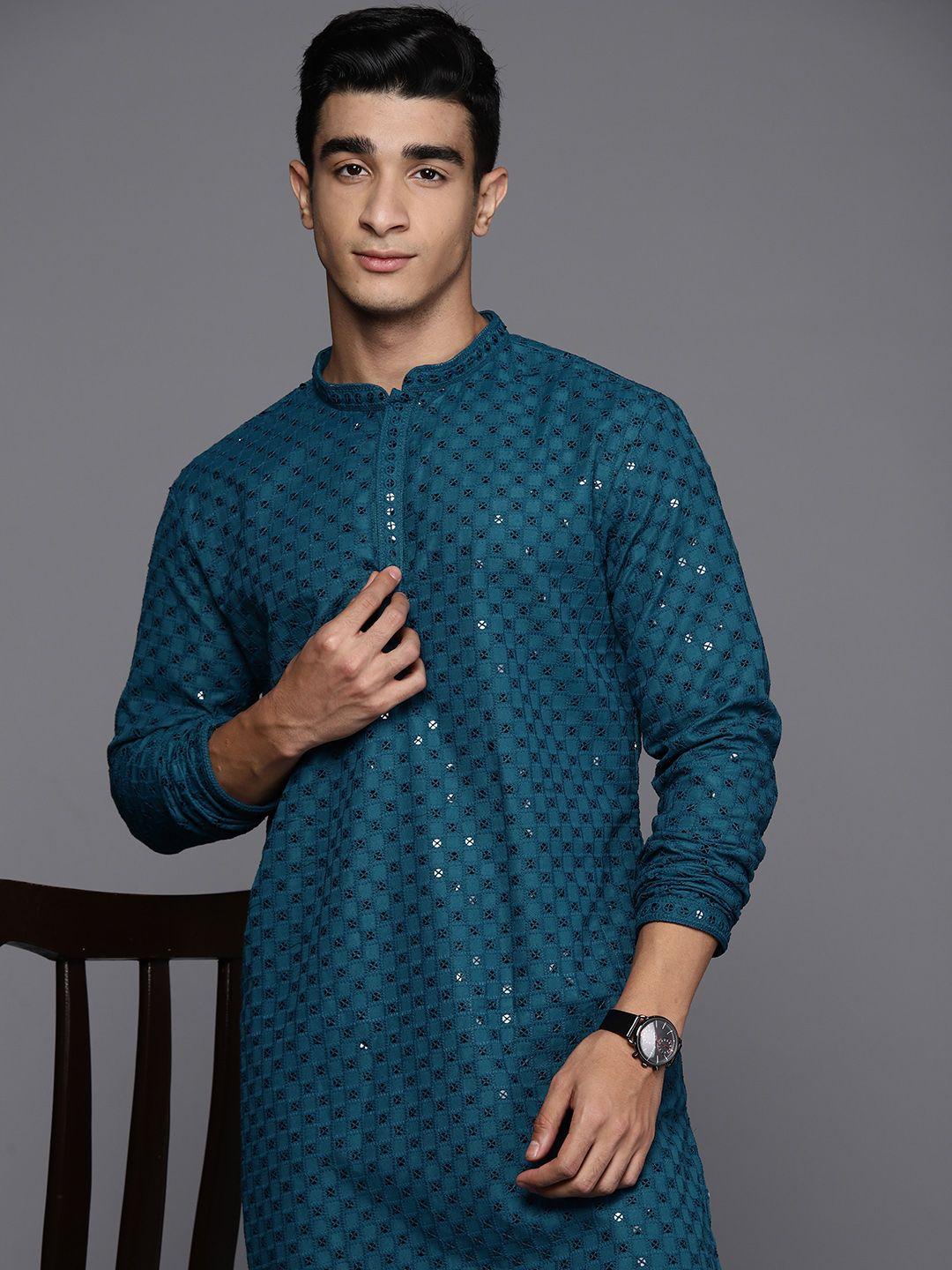 indo era men geometric embroidered sequinned kurta