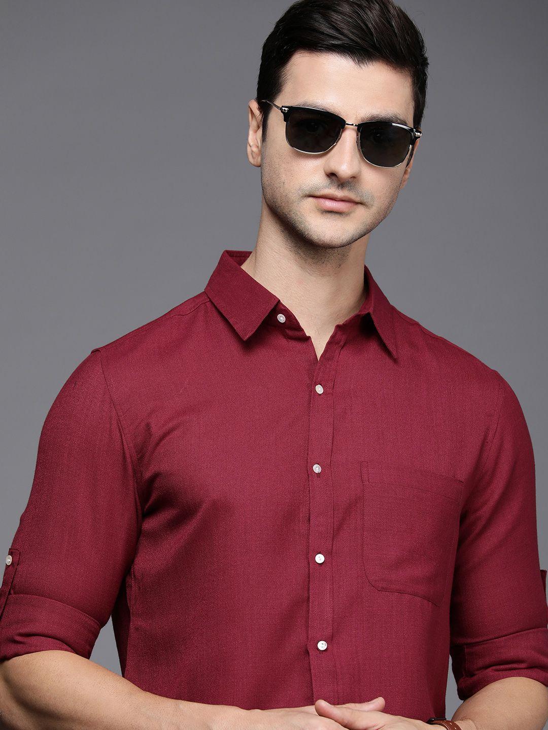 indo era men maroon solid casual shirt