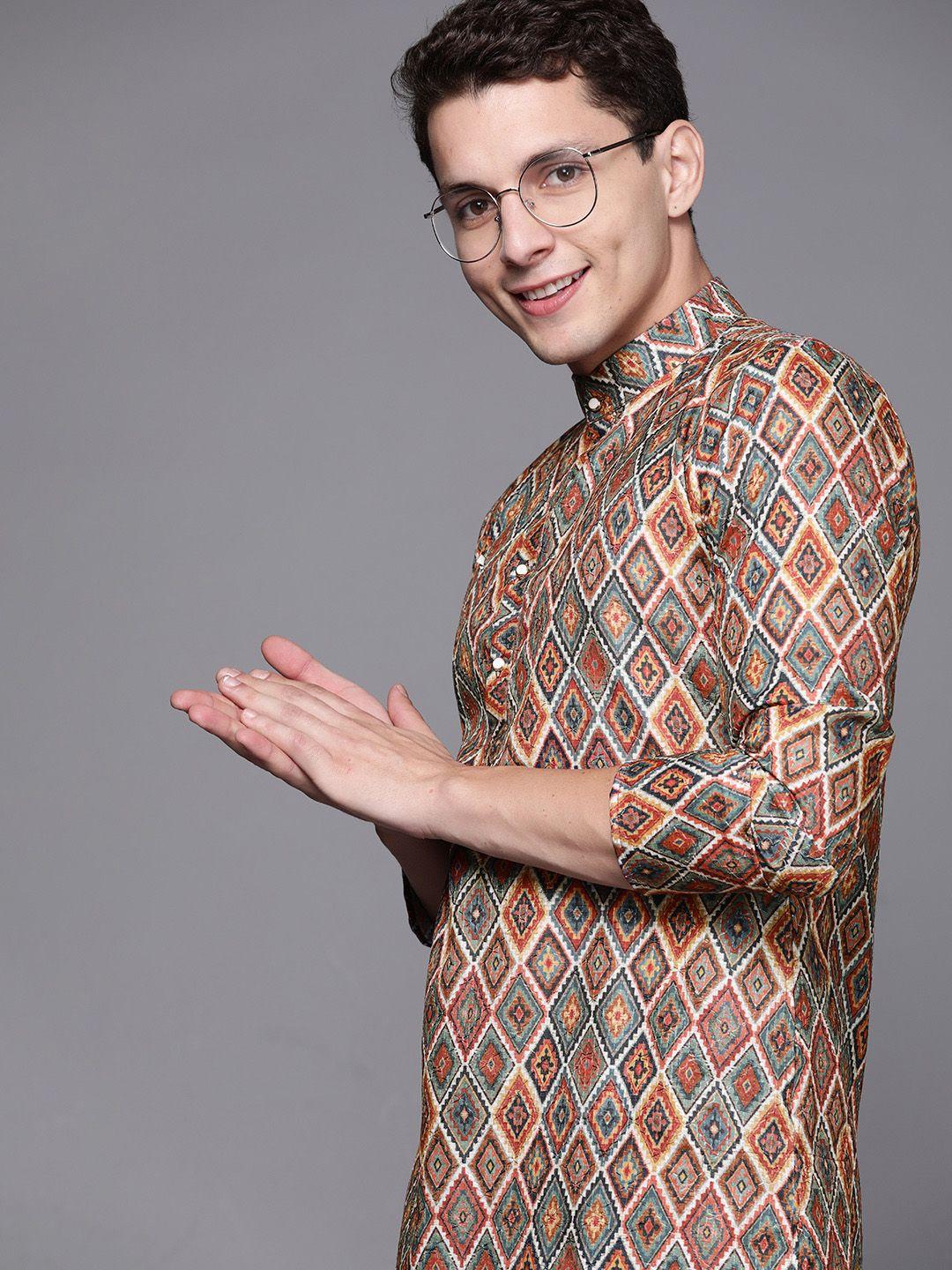 indo era men multicoloured ethnic motifs printed kurta