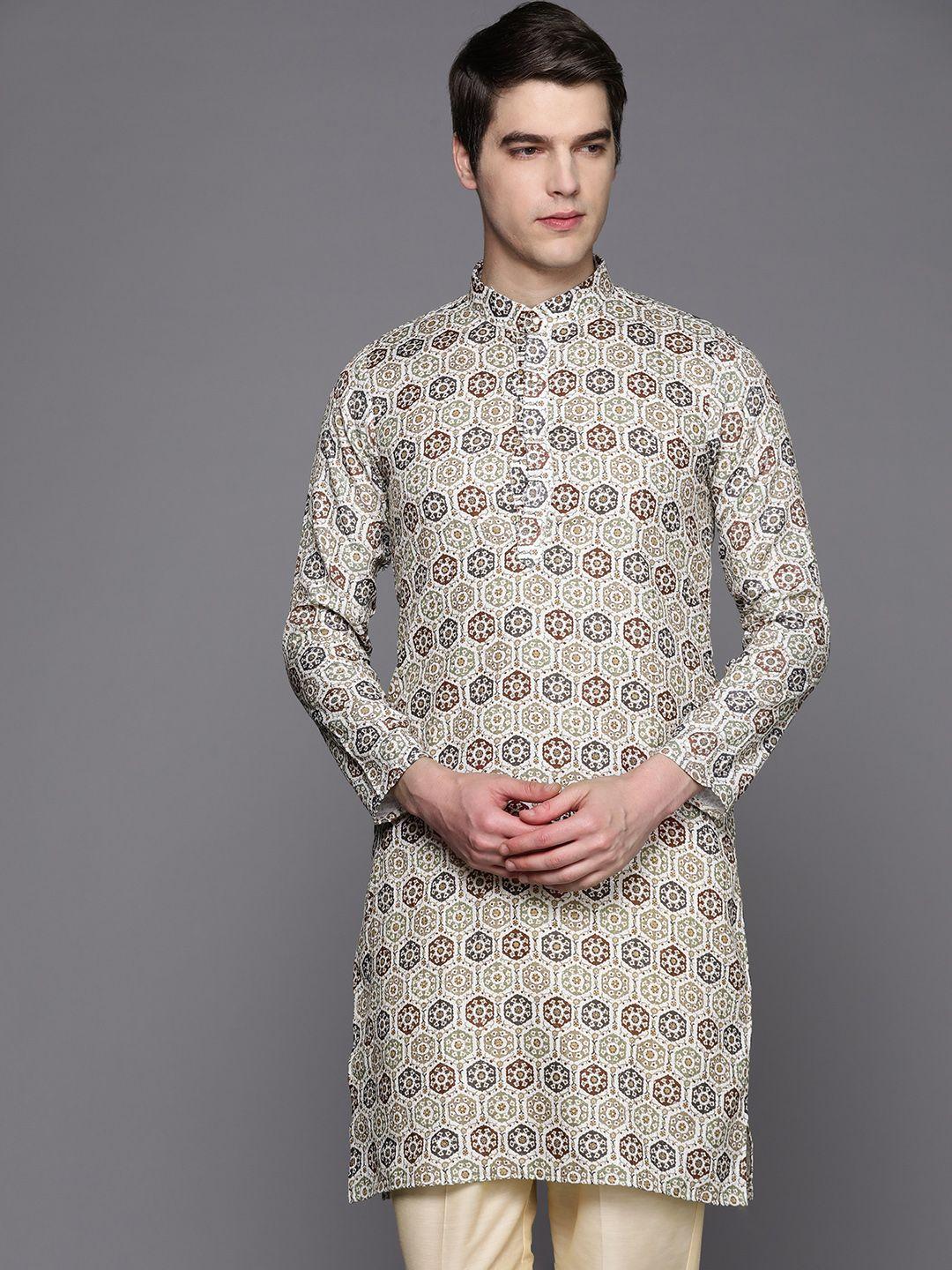 indo era men multicoloured ethnic motifs printed thread work indie prints kurta