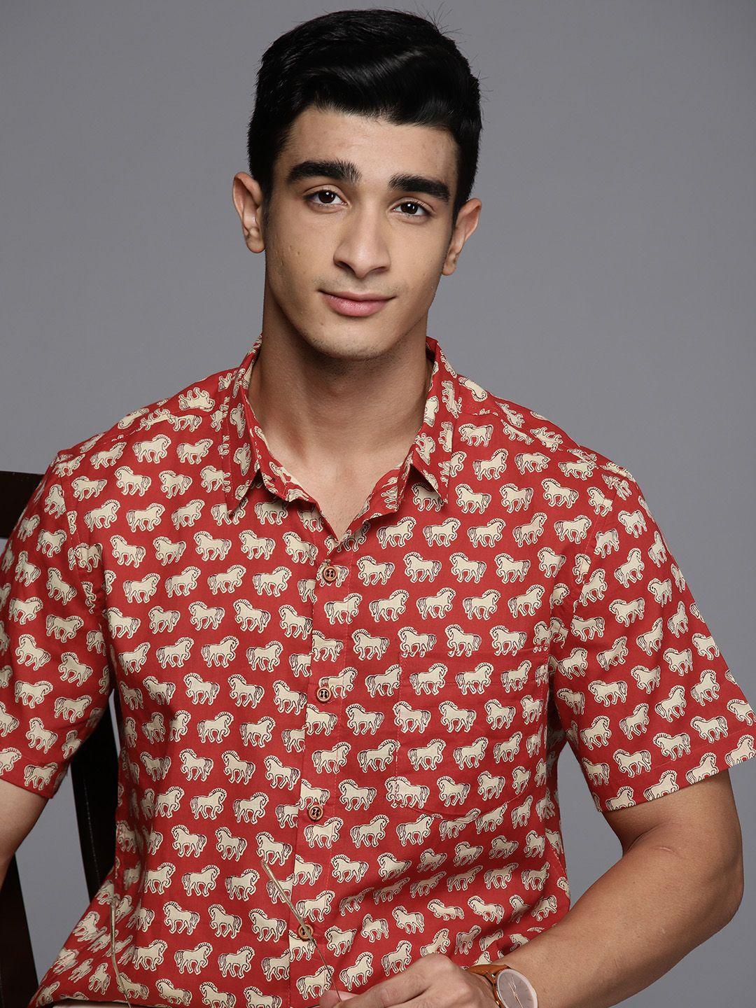 indo era men smart opaque printed casual shirt