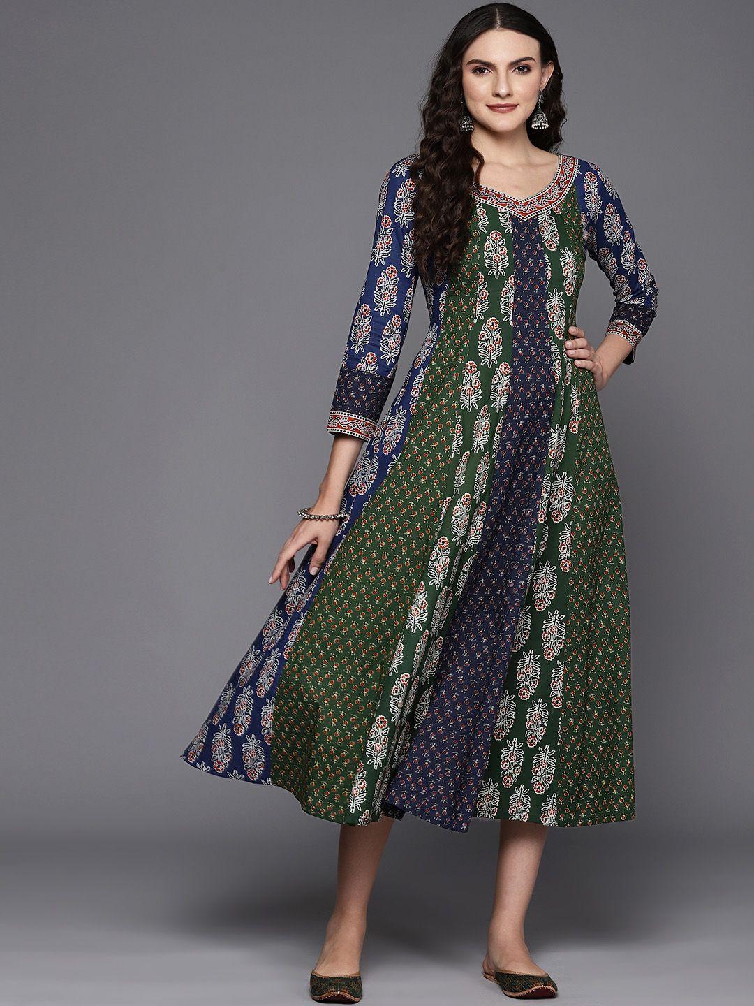 indo era motifs print pure cotton a-line ethnic dress