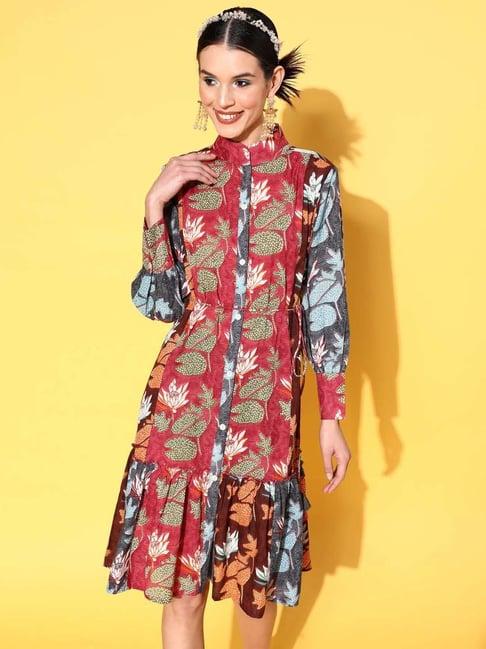 indo era multicolored cotton printed a-line dress
