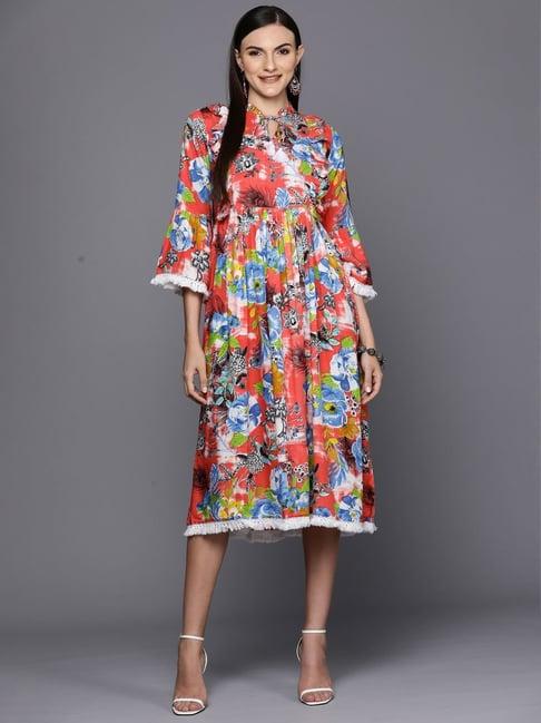 indo era multicolored cotton printed a-line dress