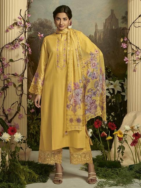 indo era mustard embroidered kurta with pant & dupatta