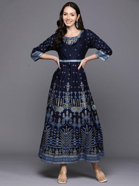 indo era navy printed maxi dress