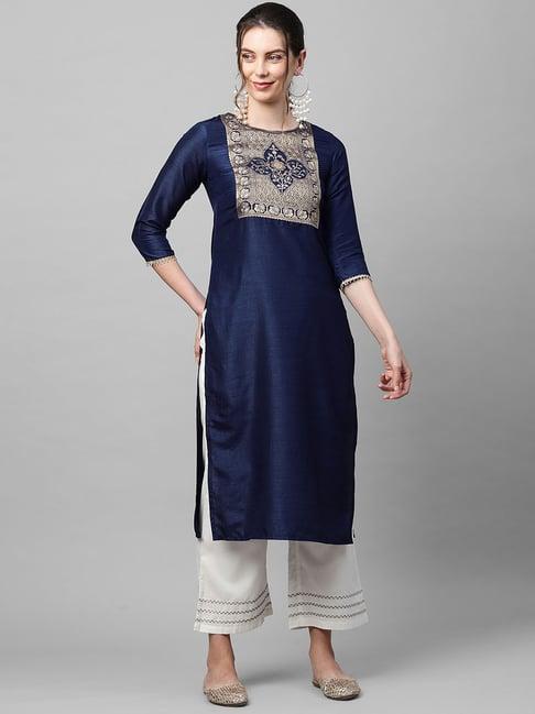 indo era navy straight kurta