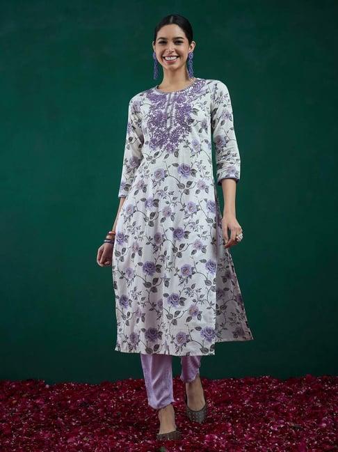 indo era off-white cotton embroidered straight kurta