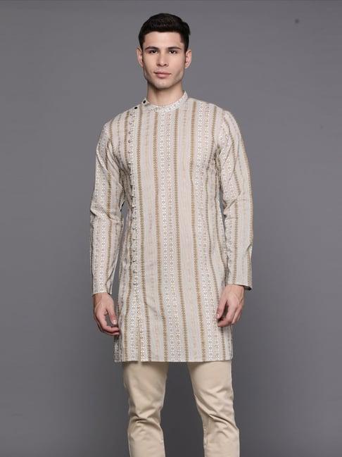 indo era off white cotton regular fit striped kurta