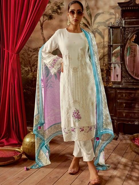 indo era off-white embroidered kurta pant set with dupatta