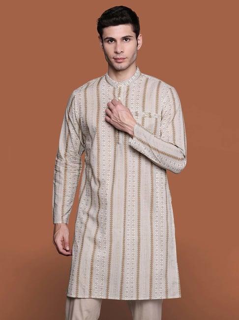 indo era off white regular fit striped kurta