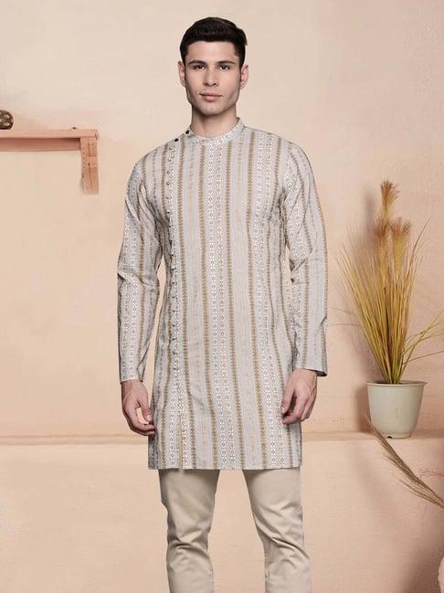 indo era off white regular fit striped kurta