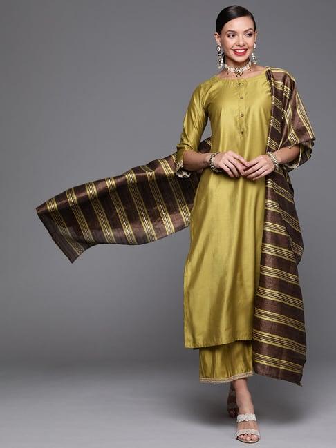 indo era olive green kurta palazzo set with dupatta