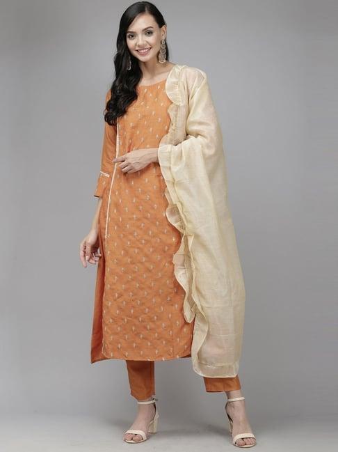 indo era orange embellished kurta pant set with dupatta