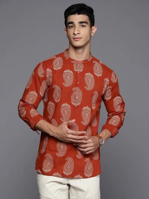 indo era orange regular fit paisley print short kurta