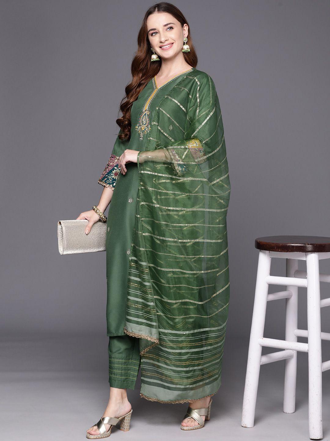 indo era paisley embroidered regular kurta with trousers & dupatta