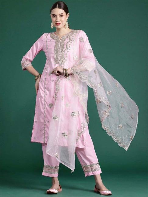 indo era pink embellished kurta pant set with dupatta