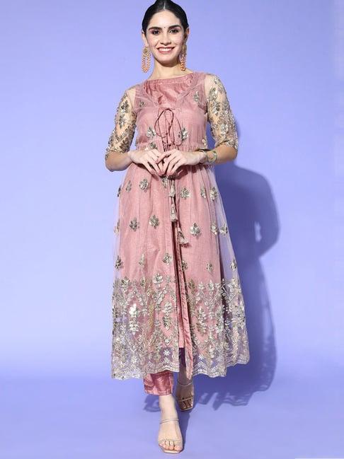 indo era pink embellished kurta pant set