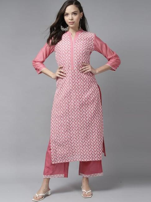 indo era pink embroidered kurta palazzo set