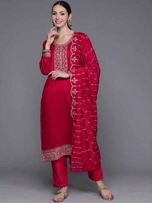 indo era pink embroidered kurta pant set with dupatta