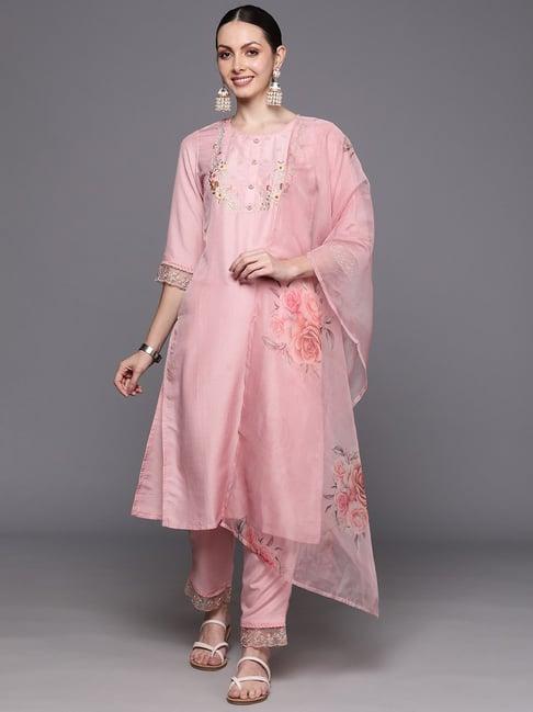 indo era pink embroidered kurta pant set with dupatta