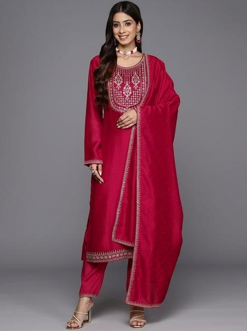 indo era pink embroidered kurta pant set with dupatta