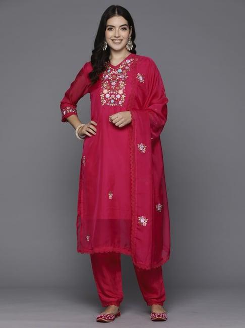 indo era pink embroidered kurta pant set with dupatta