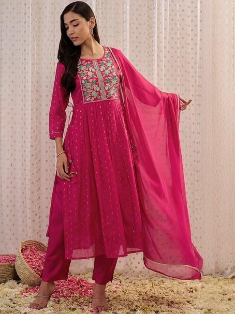 indo era pink embroidered kurta pant set with dupatta