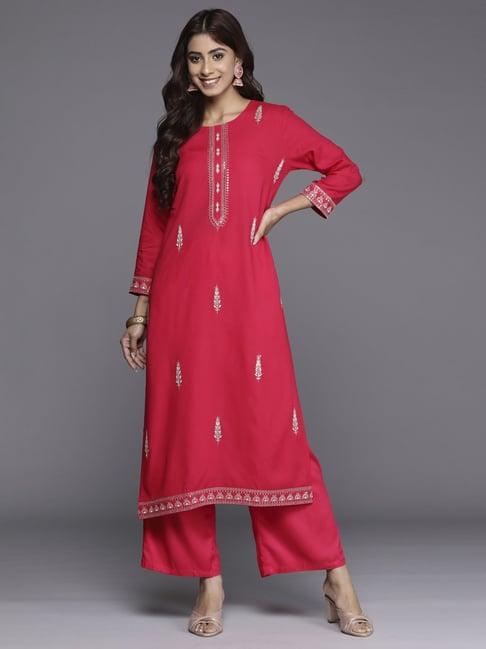 indo era pink embroidered straight kurta