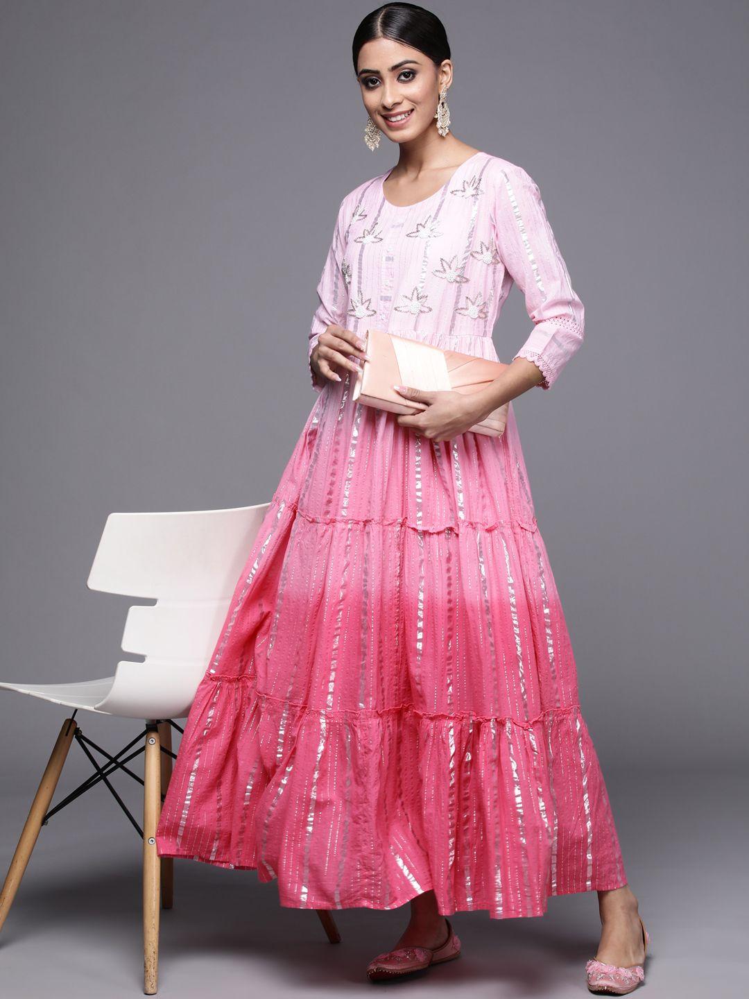 indo era pink ethnic motifs embroidered ethnic maxi dress