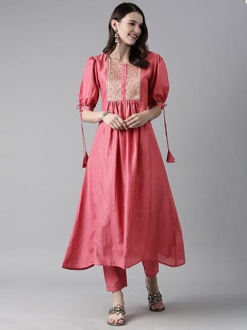 indo era pink kurta pant set