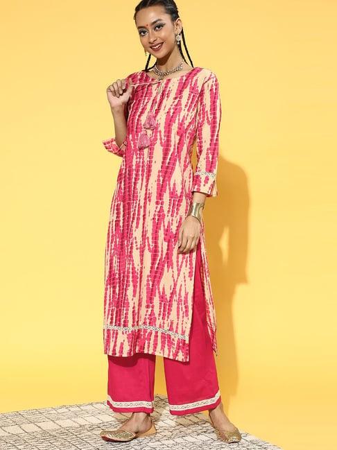 indo era pink printed kurta palazzo set