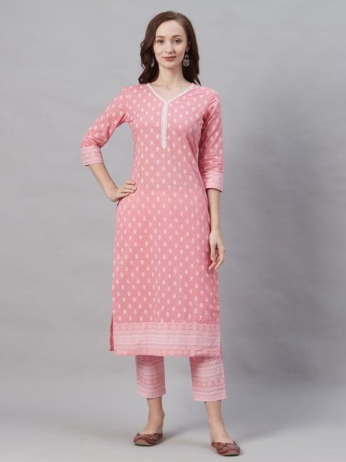 indo era pink printed kurta pant set