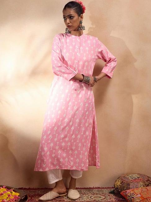 indo era pink printed straight kurta