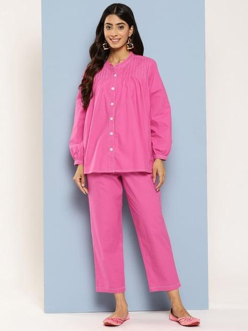 indo era pink shirt pant set