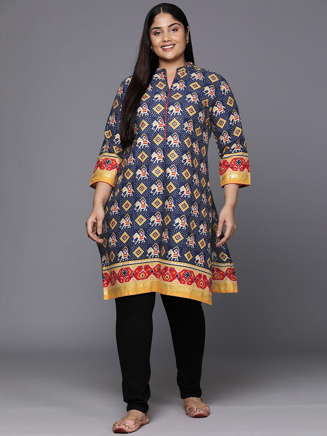 indo era plus size geometric foil printed block print kurta