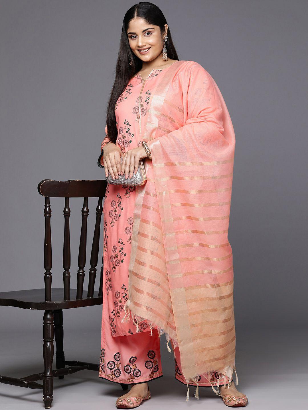 indo era plus size printed regular gotta patti kurta with palazzos & dupatta