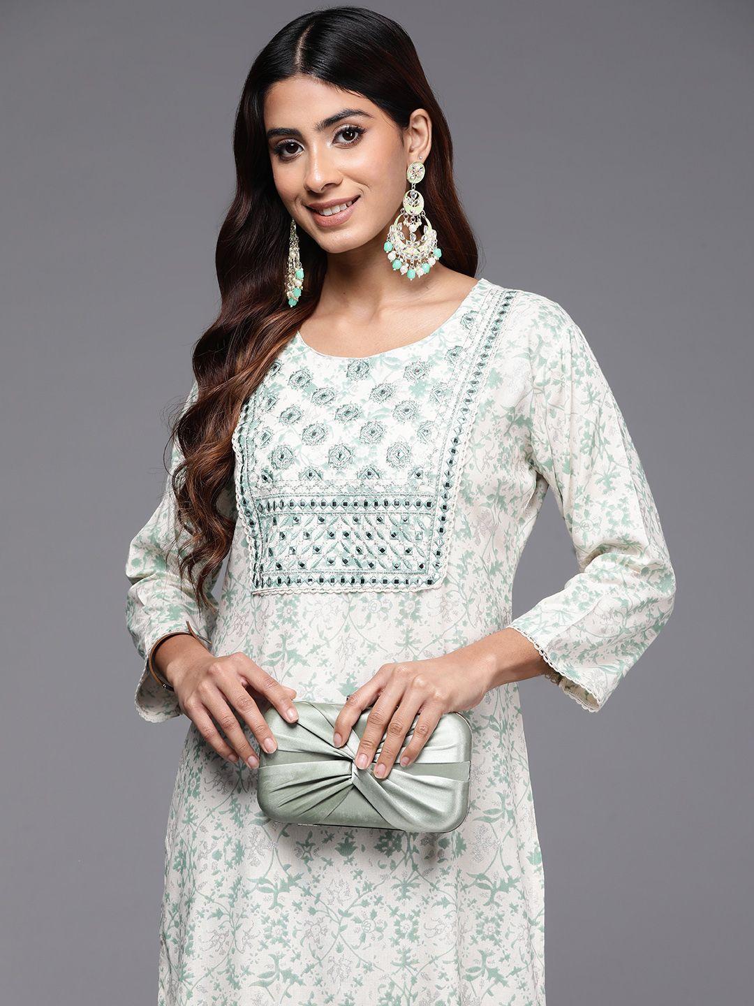 indo era printed mirror work kurta